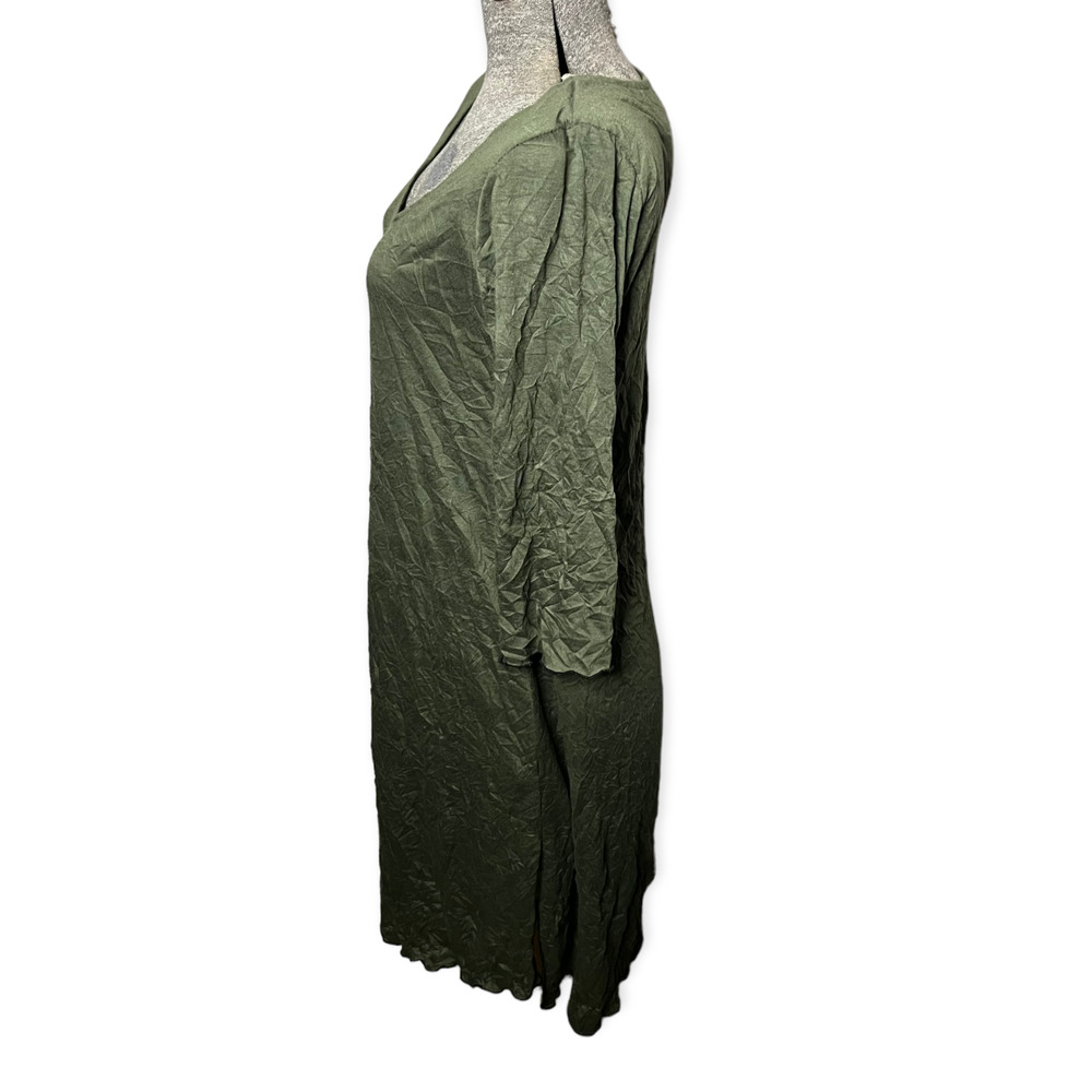 Vintage Lee Andersen Olive Green Rayon Blend Scoop Neck Crinkle Dress Size M - Picture 8 of 16